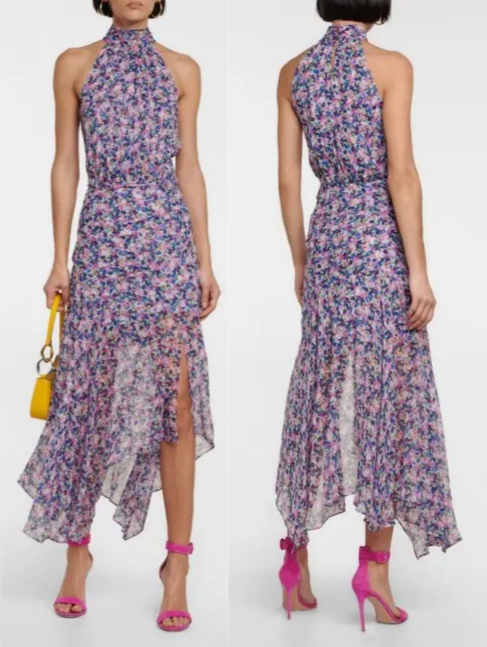 VERONICA BEARD Leia Printed 100% Silk Midi Dress Size 12 Lilac Floral, High Neck
